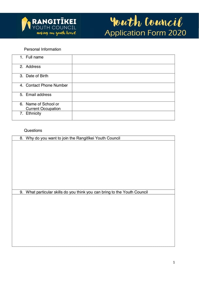 Large thumbnail of Youth Council Application Form - Feb 2020