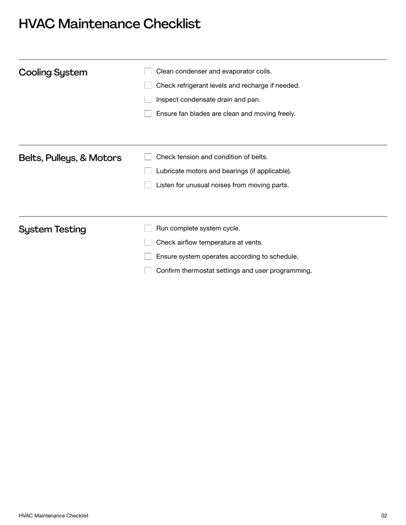HVAC Maintenance Checklist covering essential tasks for residential and commercial systems