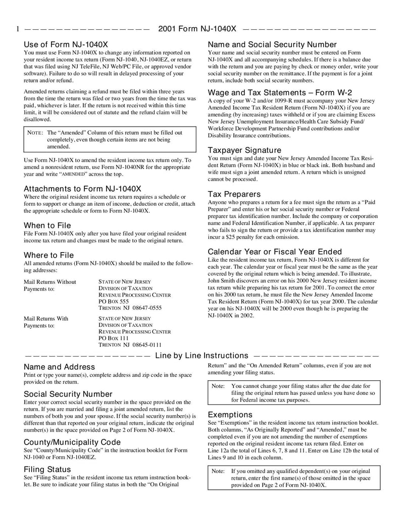 Large thumbnail of Form NJ-1040X - Apr 2007