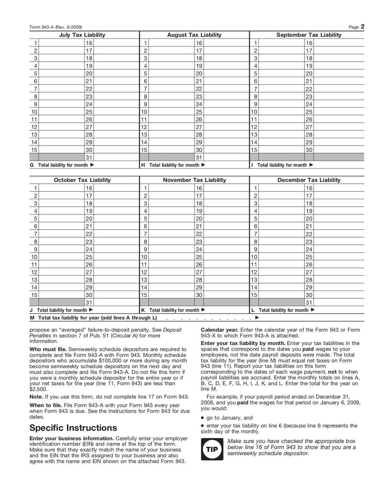 Large thumbnail of Form 943-A - Aug 2009