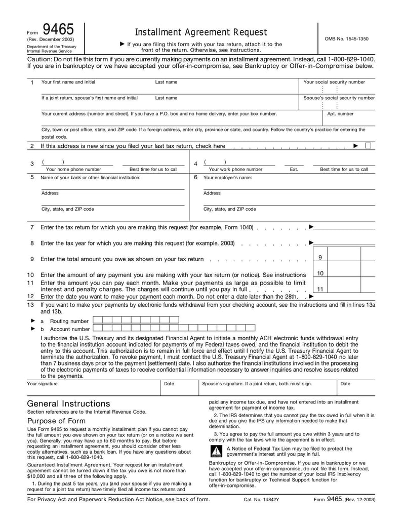 Large thumbnail of Form 9465 - Dec 2003