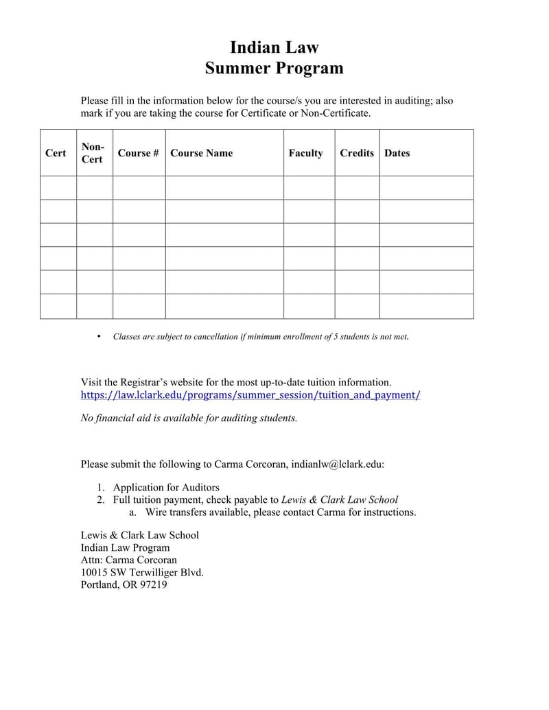 Large thumbnail of Lewis & Clark Law School Application for Auditors Indian Law Summer Program