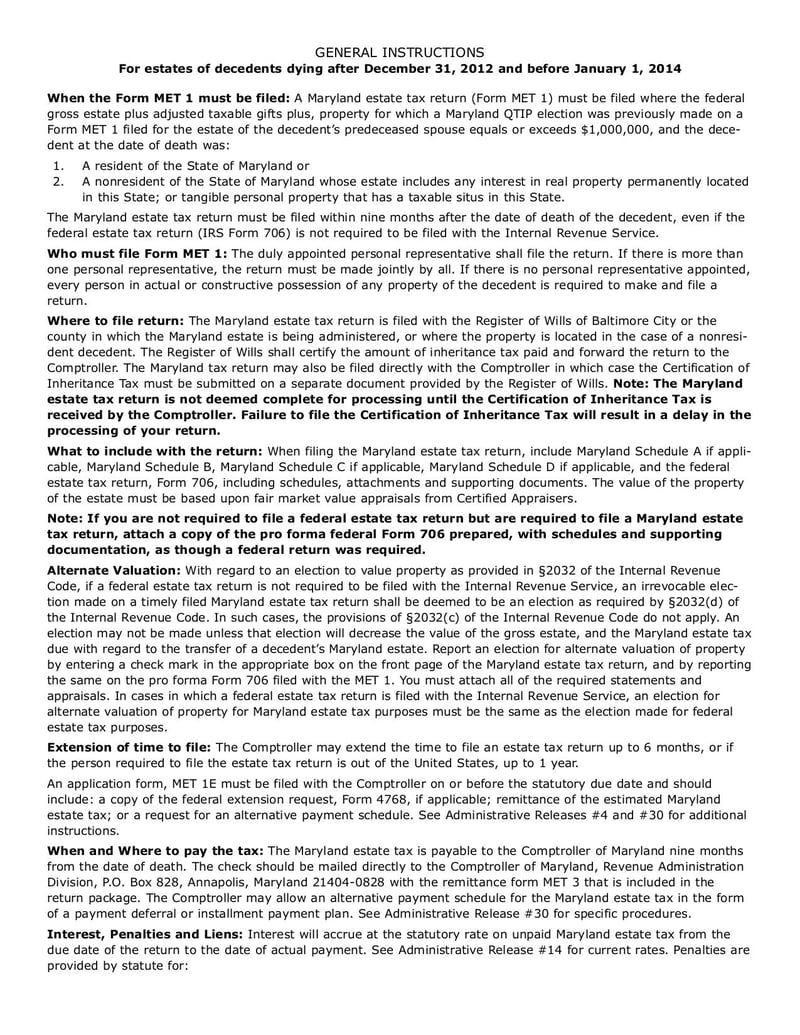 Large thumbnail of Maryland Estate Tax Return (MET-1) - Sep 2017