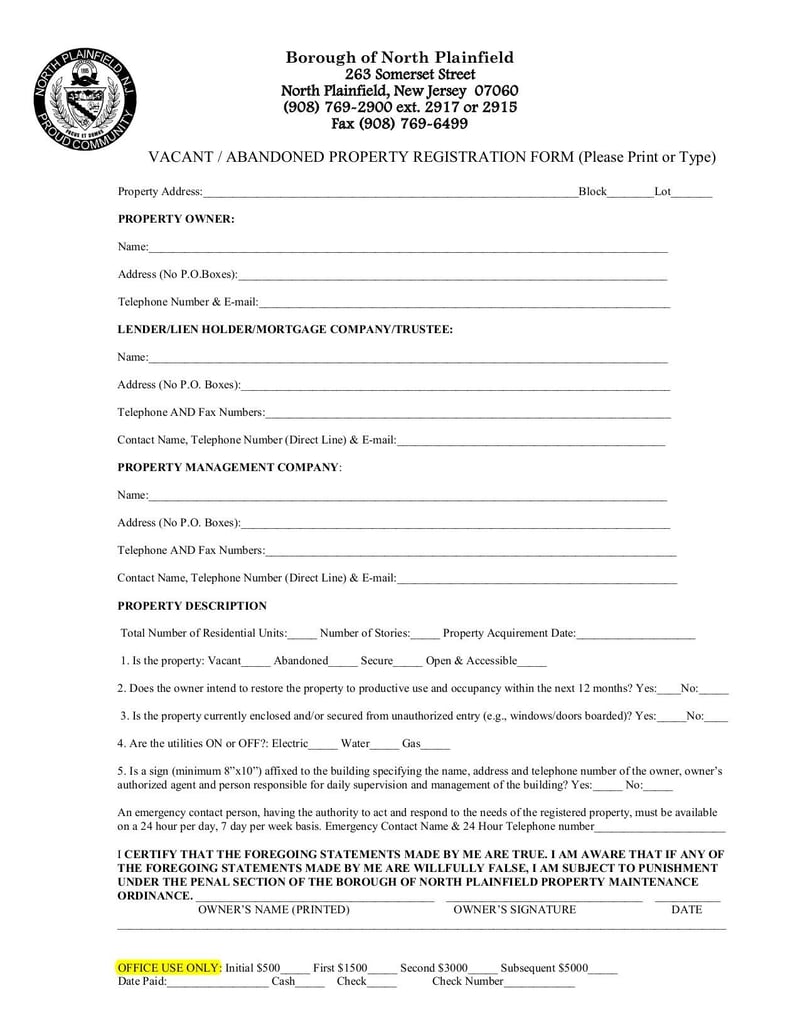 Large thumbnail of Vacant or Abandoned Property Registration Form - Mar 2018