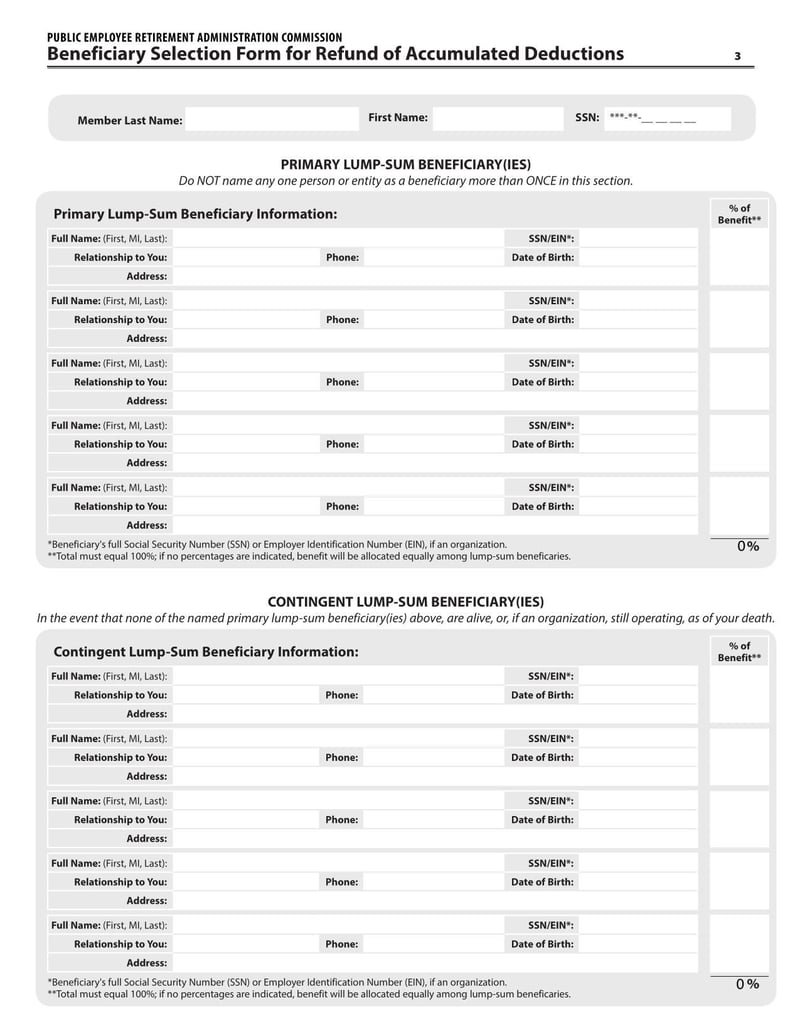 Large thumbnail of Massachusetts Beneficiary Selection Form for Refund of Accumulated Deductions