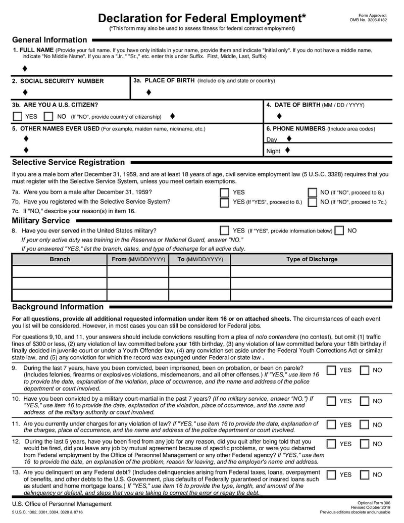 Large thumbnail of Optional Form 306 - Jul 2021