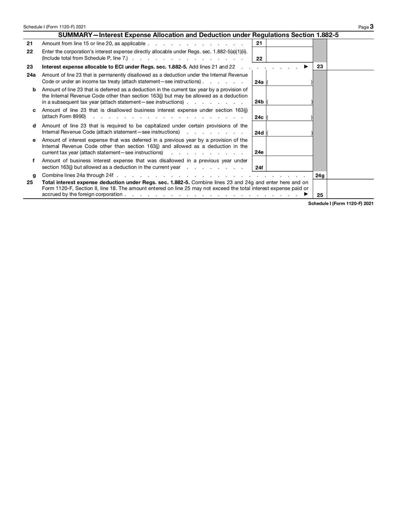 Large thumbnail of Schedule I (Form 1120-F) - Jan 2022