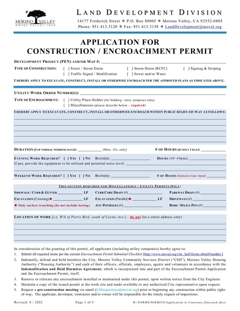 Large thumbnail of Application for Construction/Encroachment Permit - Aug 2022