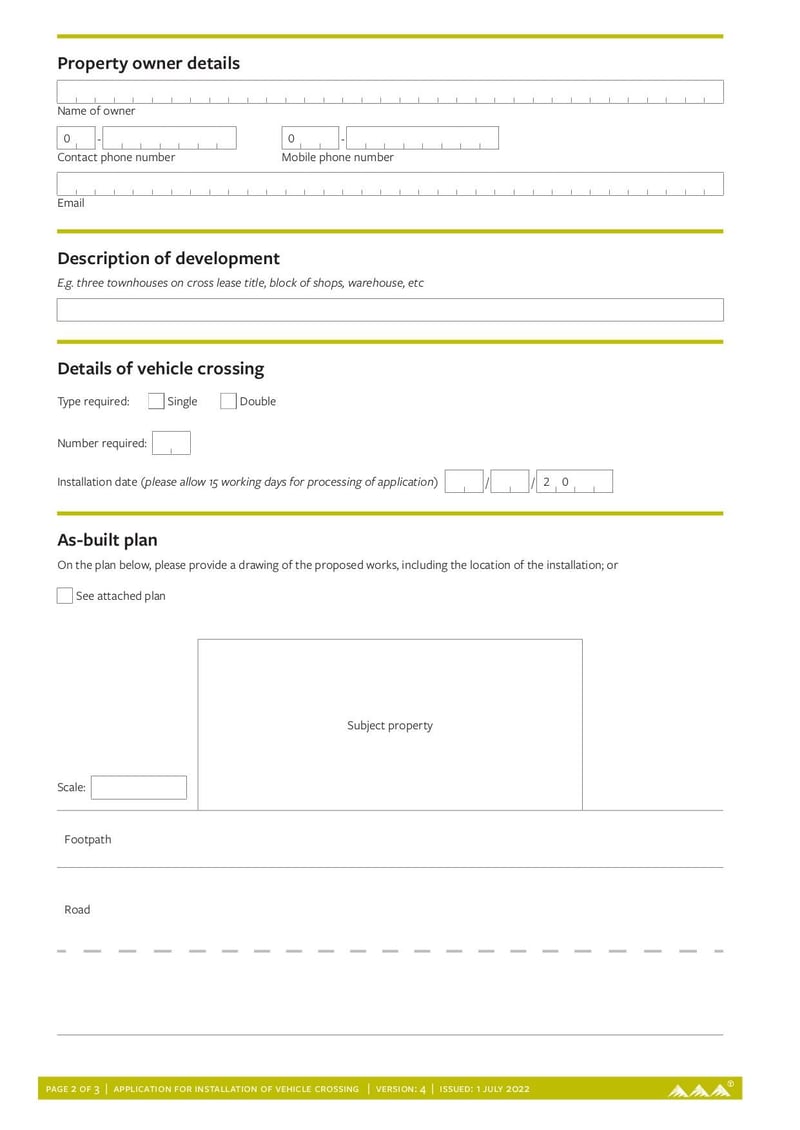 Large thumbnail of Application Form for Installation of Vehicle Crossing - Oct 2022
