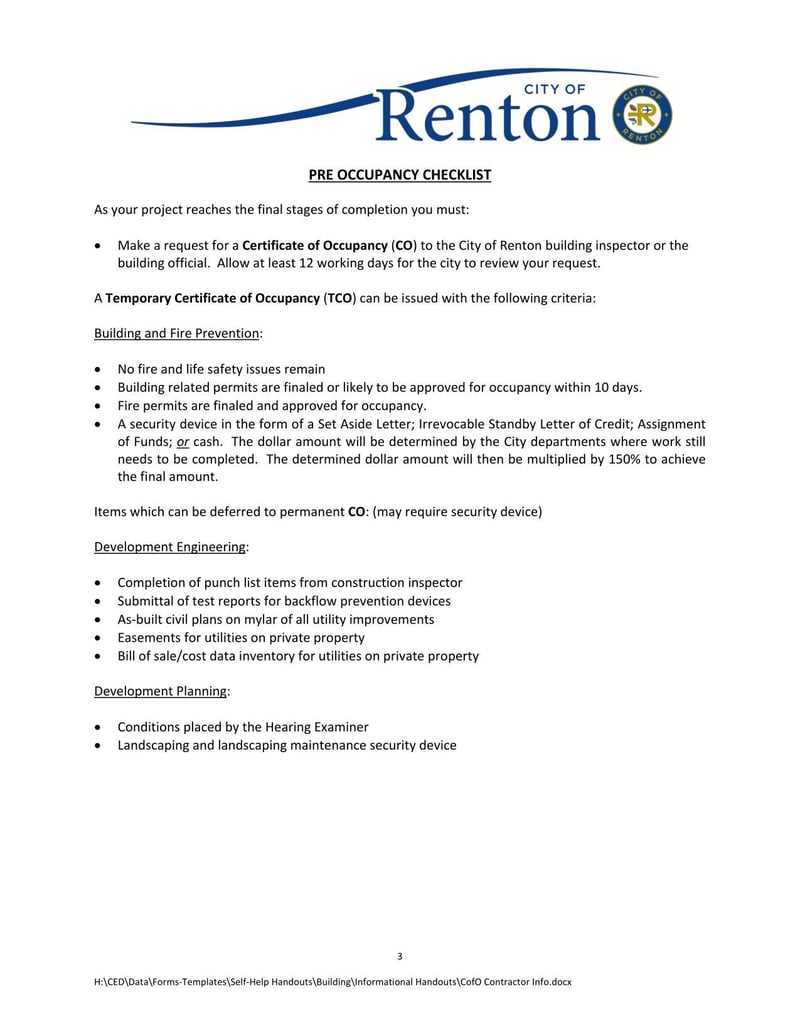 Large thumbnail of Renton Certificate of Occupancy