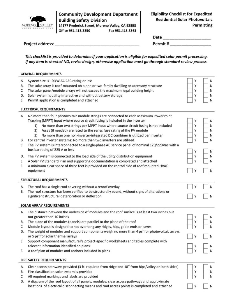 Large thumbnail of Eligibility Checklist for Expedited Residential Solar Photovoltaic Permitting - Aug 2016