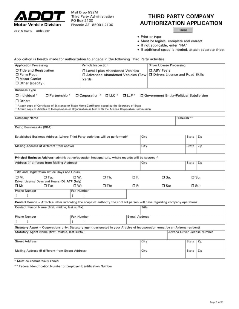 Large thumbnail of Third Party Company Authorization Application - Feb 2017