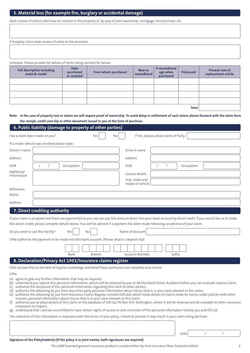 Large thumbnail of New Zealand Business Insurance Claim Form