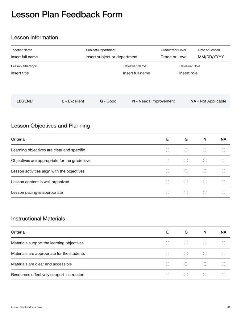 Lesson Plan Feedback Form | Fill and sign online with Lumin