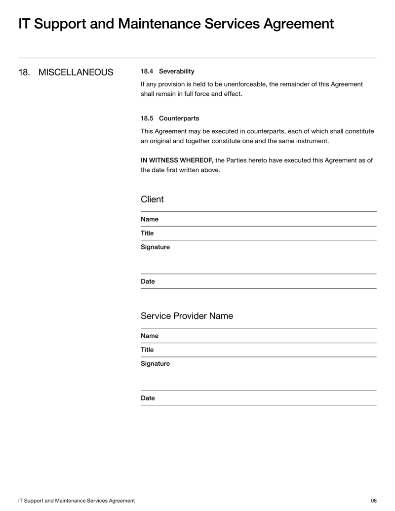 IT Support and Maintenance Services Agreement (India) with service terms, system upkeep details, and dispute resolution provisions