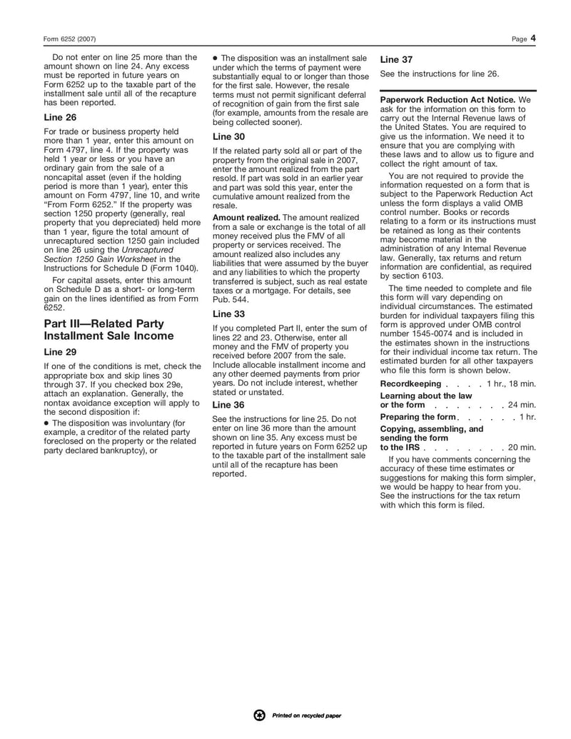 Large thumbnail of Form 6252 - Jan 2007