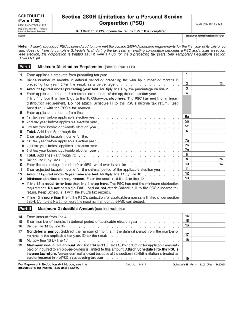 Large thumbnail of Form 1120 (Schedule H) - Dec 2006