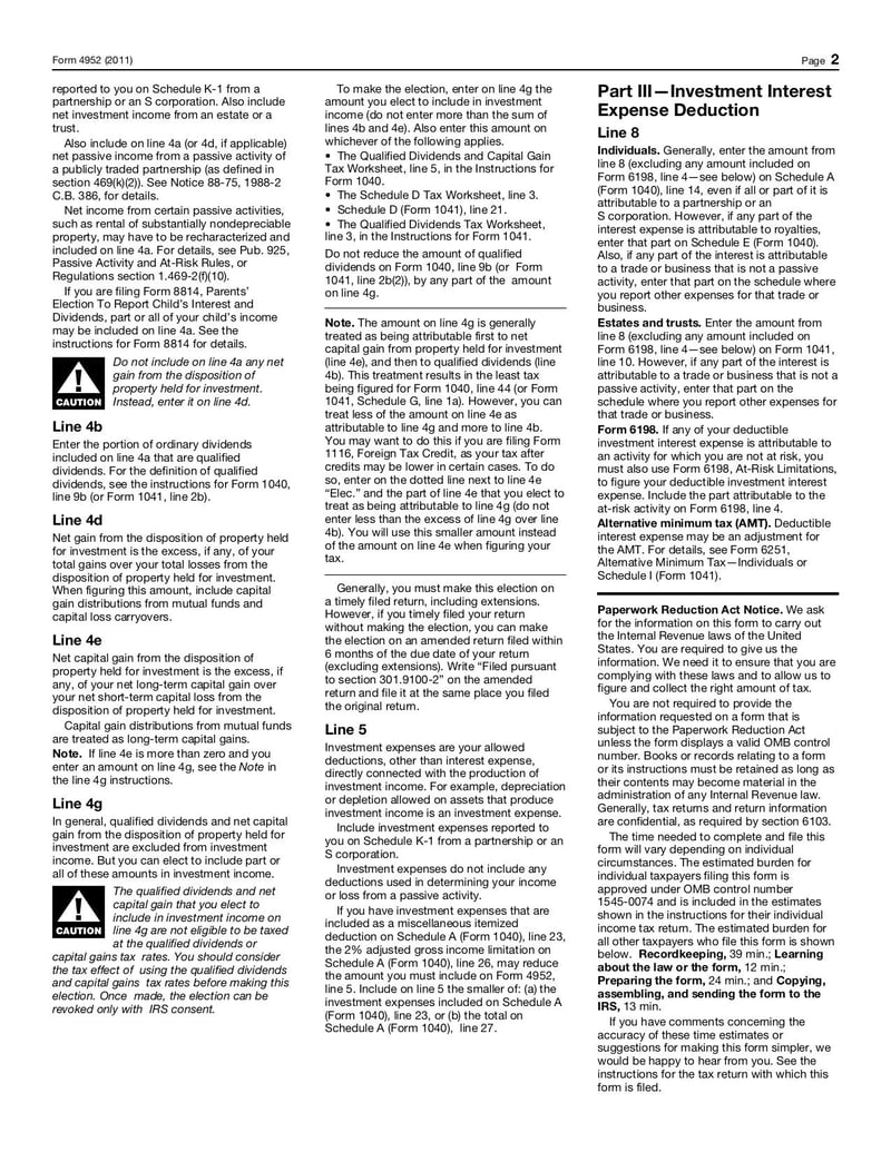 Large thumbnail of Form 4952 - Nov 2011