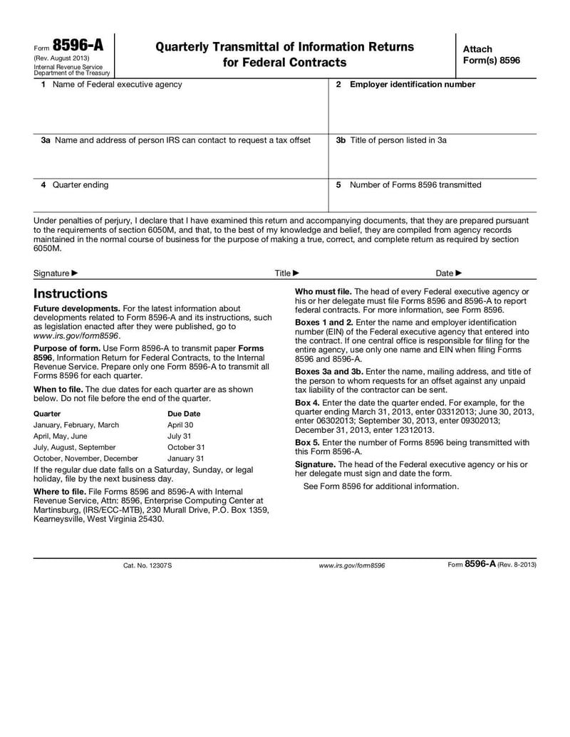Large thumbnail of Form 8596-A - Aug 2013