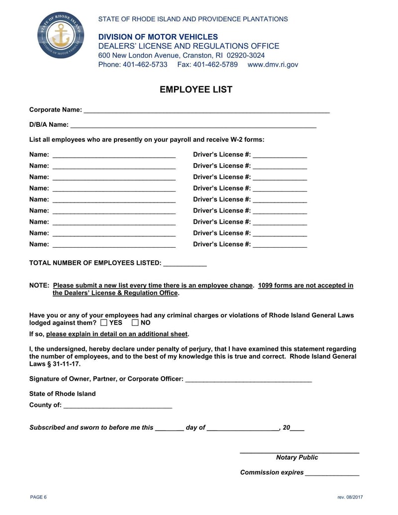 Large thumbnail of Rhode Island Application for New Dealership License (2017)