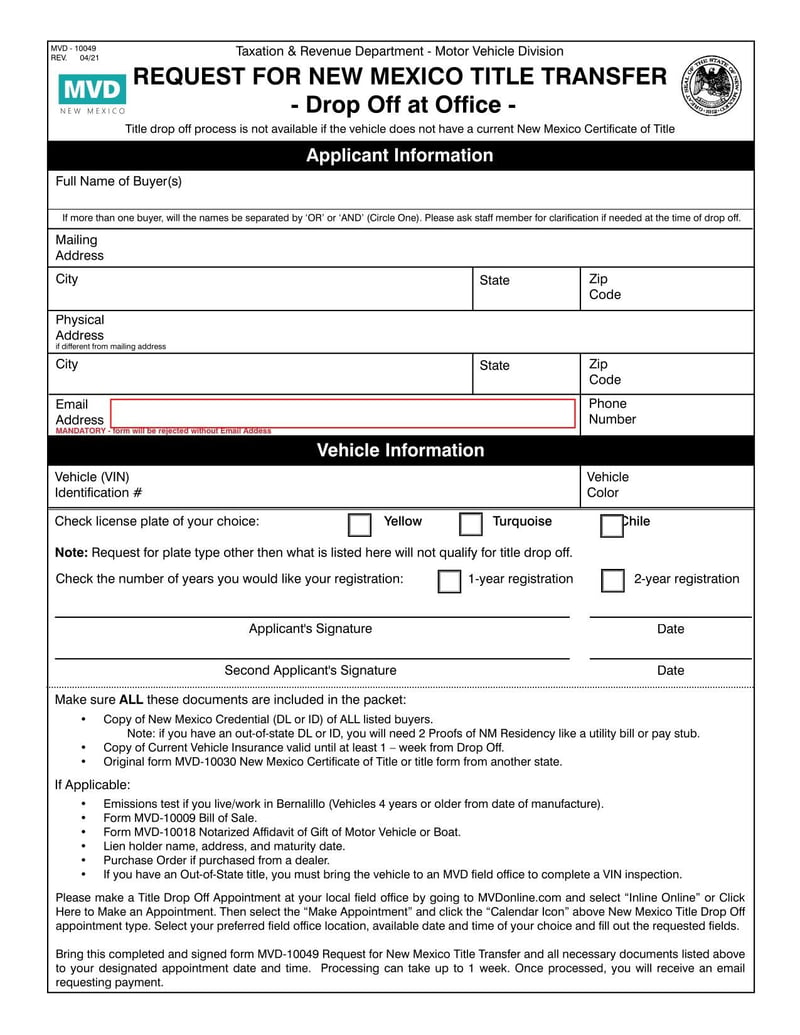 Large thumbnail of Form MVD-10049 (Apr 2021)