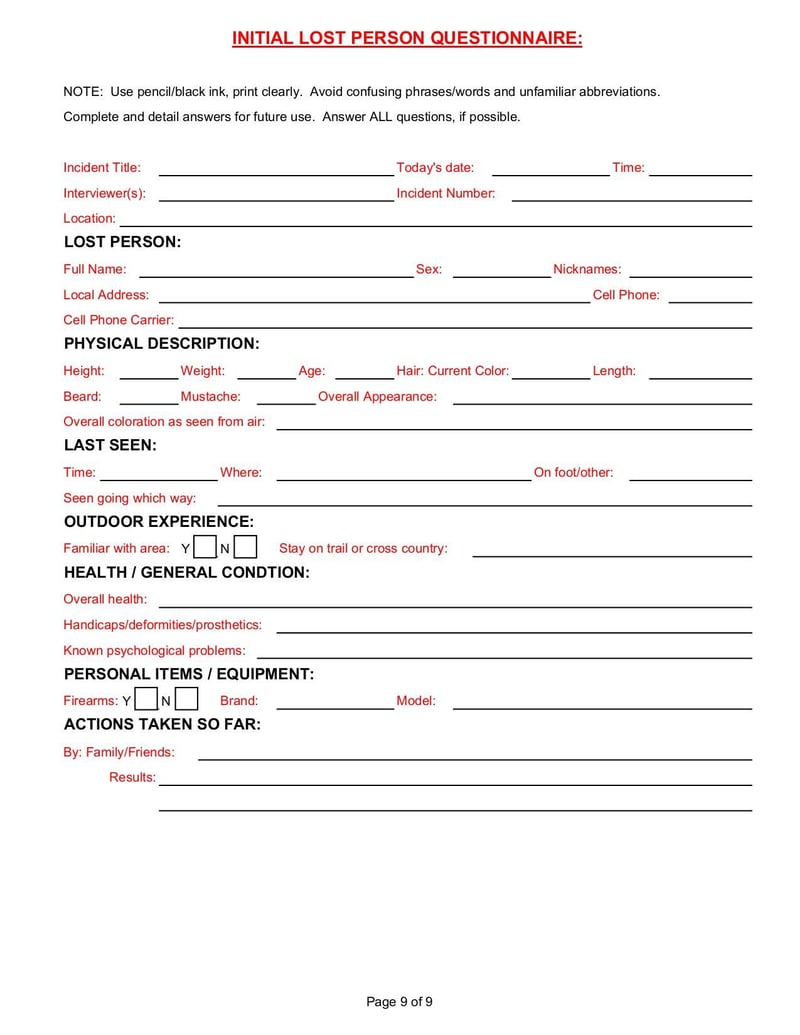 Large thumbnail of Lost Person Questionnaire - Nov 2014