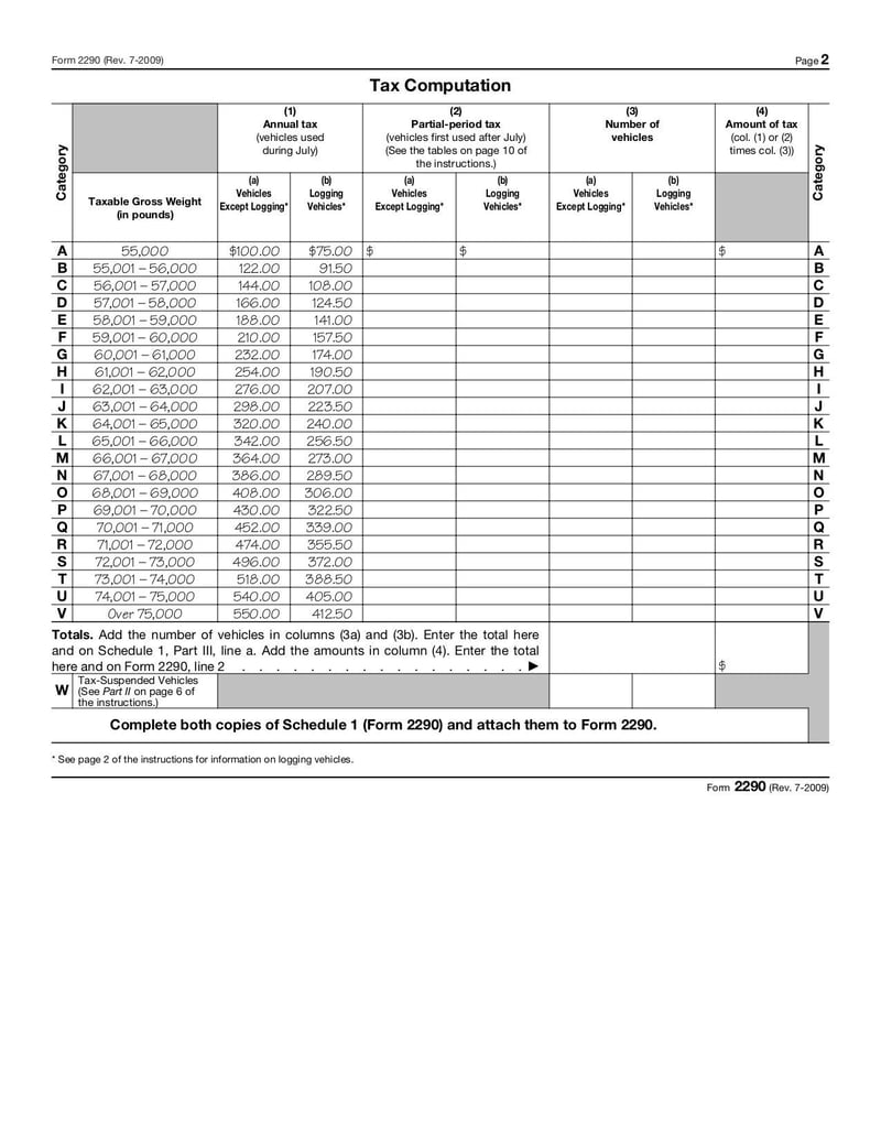 Large thumbnail of Form 2290 - Jul 2009