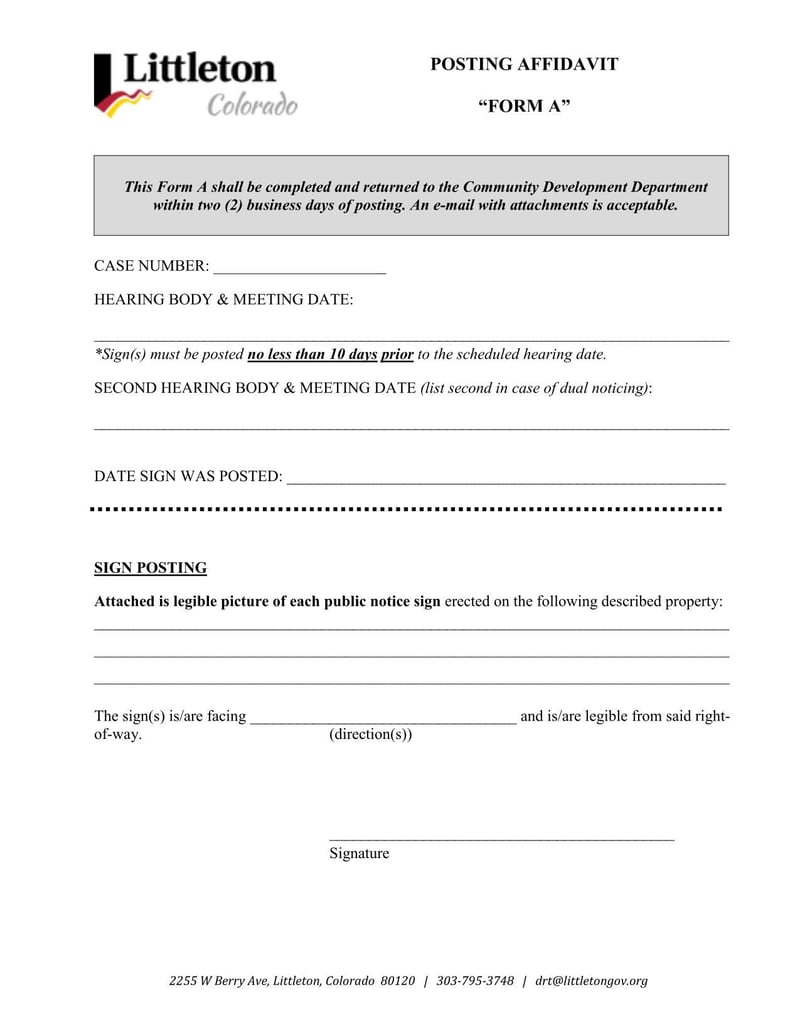 Large thumbnail of Littleton Posting Affidavit "Form A"