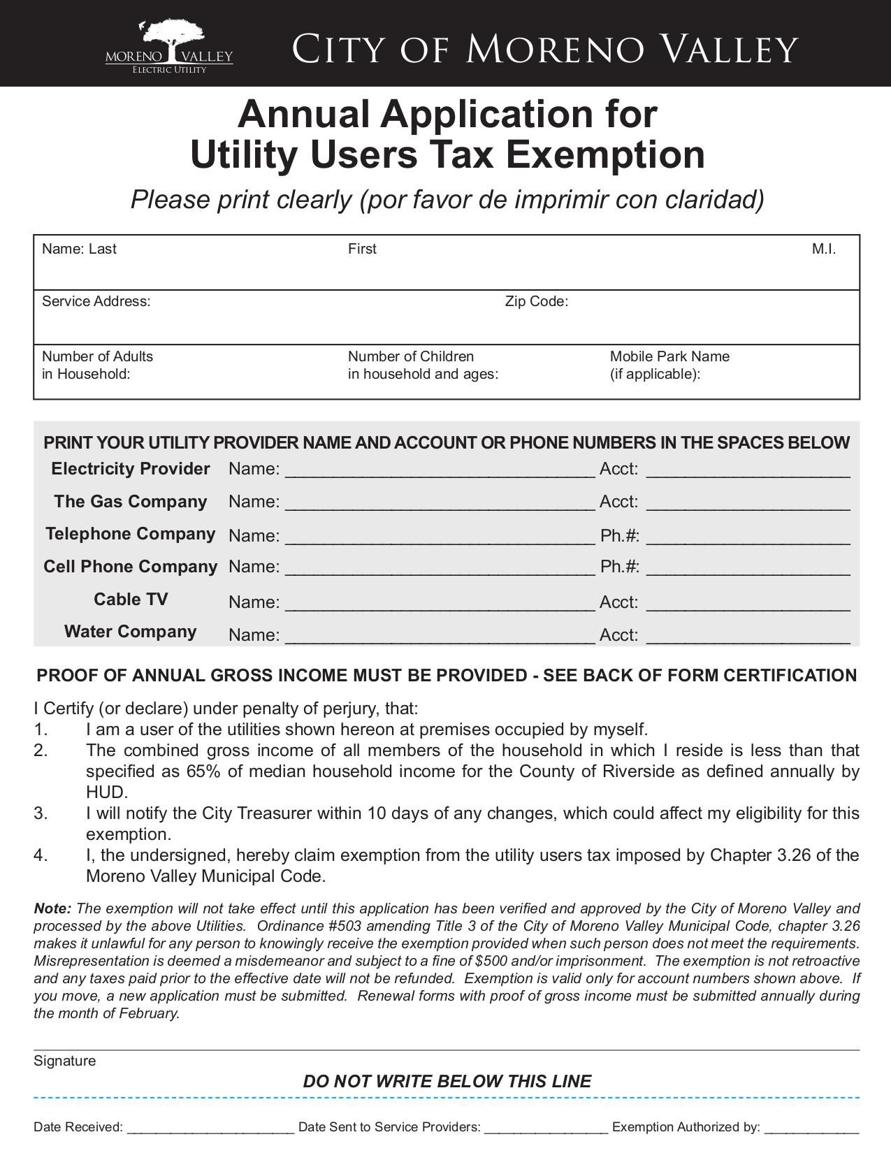 Annual Application for Utility Users Tax Exemption | Fill and sign ...