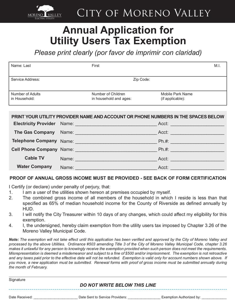Large thumbnail of Annual Application for Utility Users Tax Exemption - Jan 2016