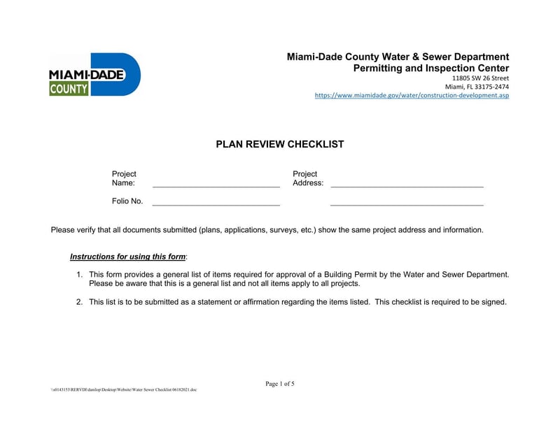 Large thumbnail of Miami-Dade Plan Review Checklist