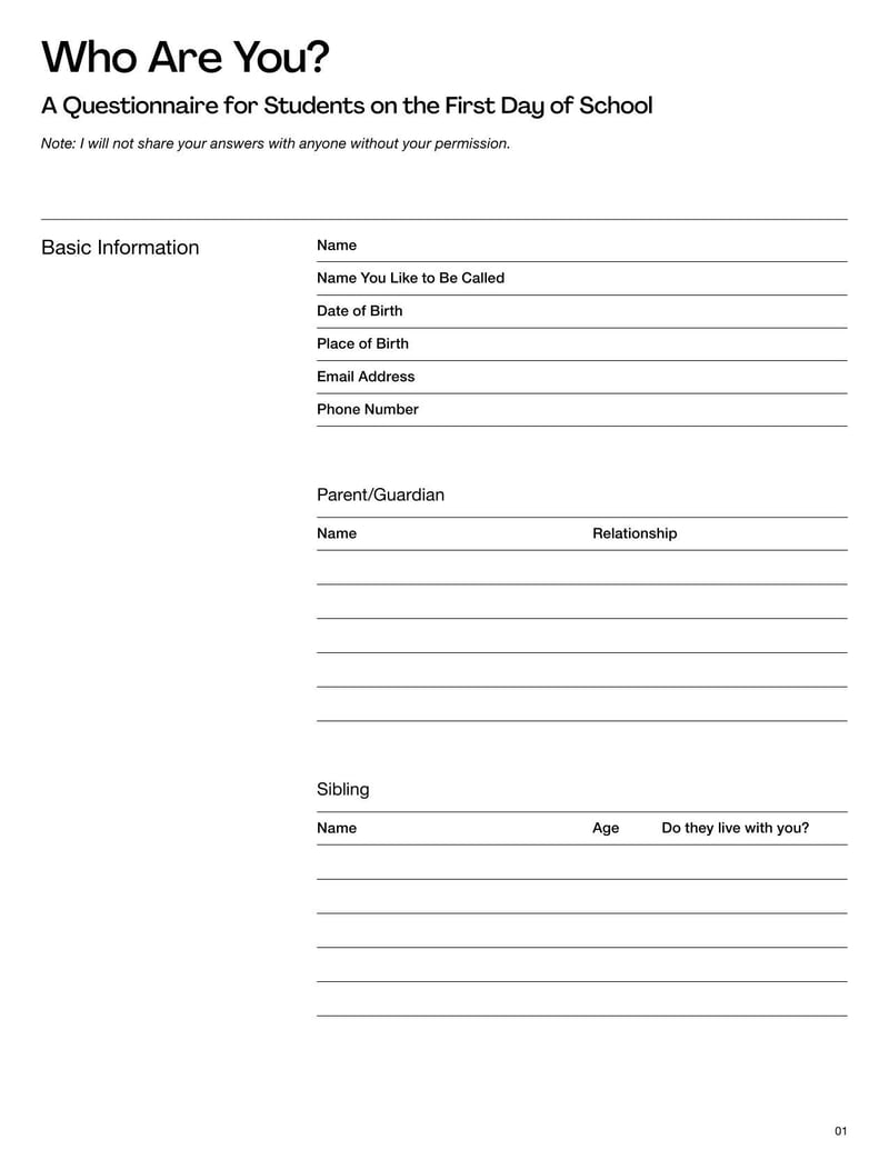 Large thumbnail of First Day of School Survey Template
