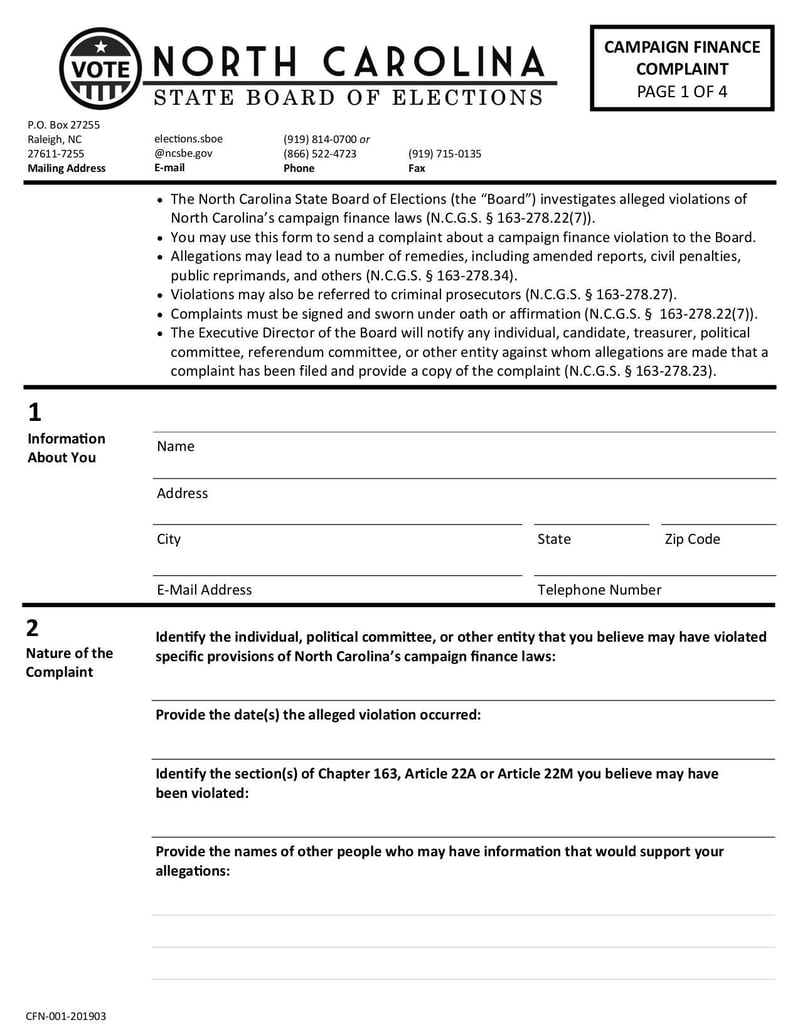 Large thumbnail of Form CFN-001 Campaign Finance Complaint - Mar 2020