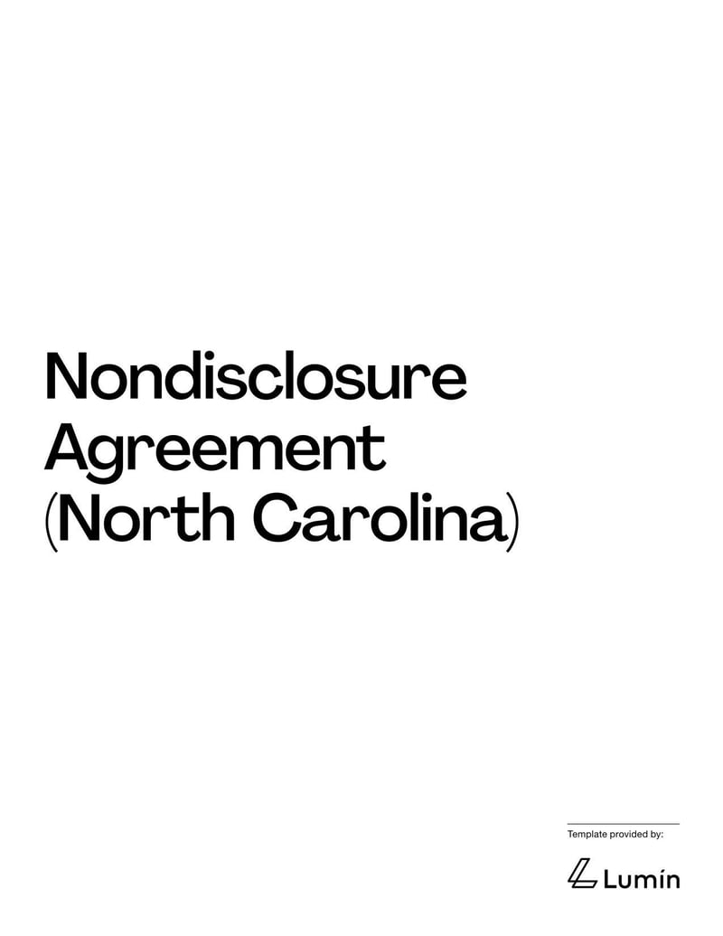 North Carolina Nondisclosure Agreement document with confidentiality and nondisclosure terms