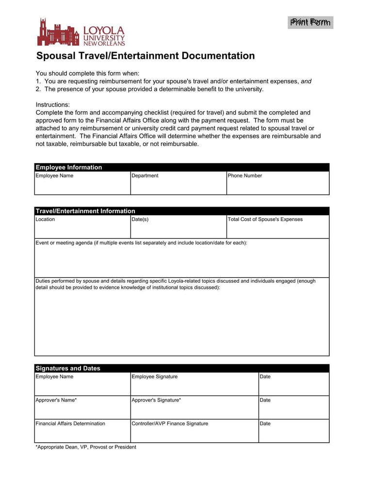 Large thumbnail of Loyola University New Orleans Spousal Travel/Entertainment Documentation