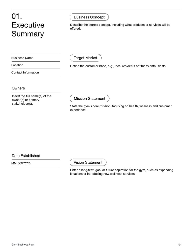 Gym Business Plan Template for launching or running a fitness business