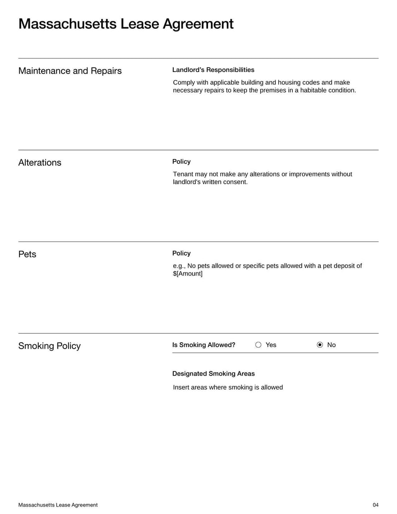Large thumbnail of Massachusetts Lease Agreement Template