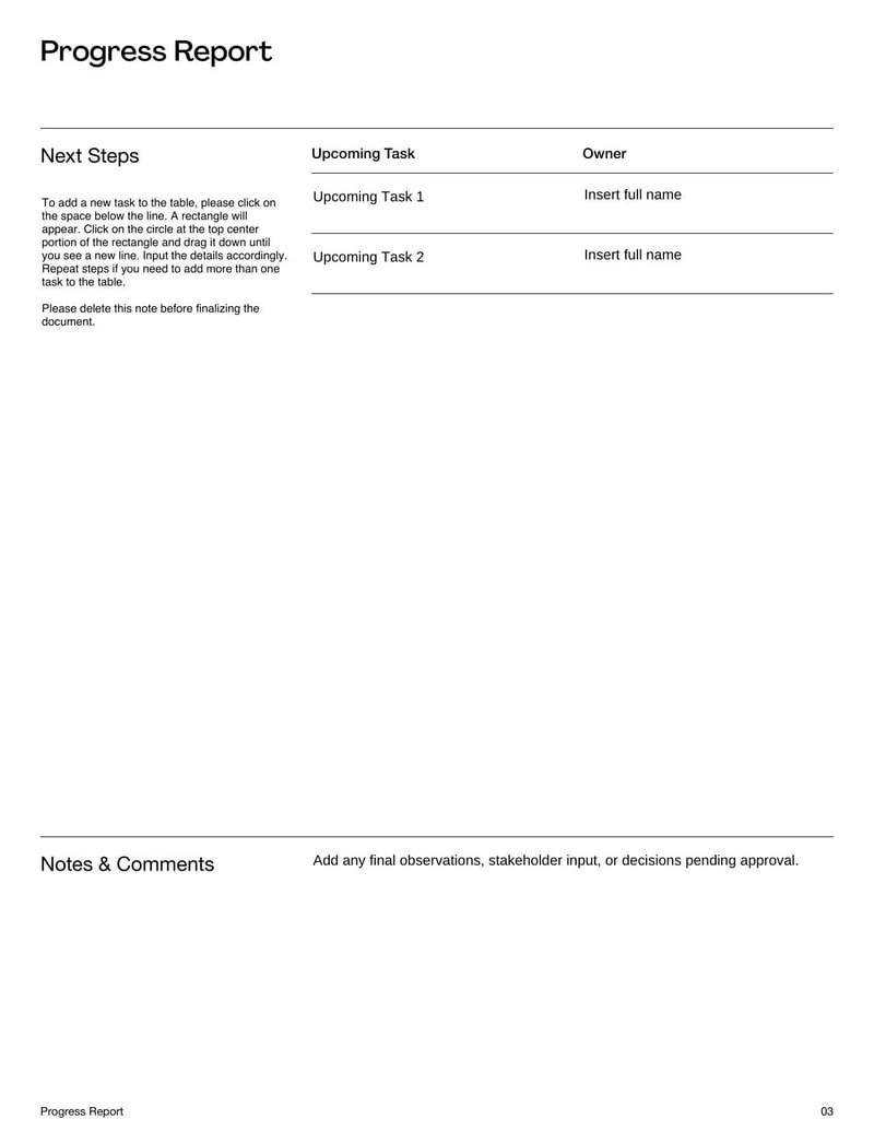 Progress Report for summarizing achievements and performance over a set period