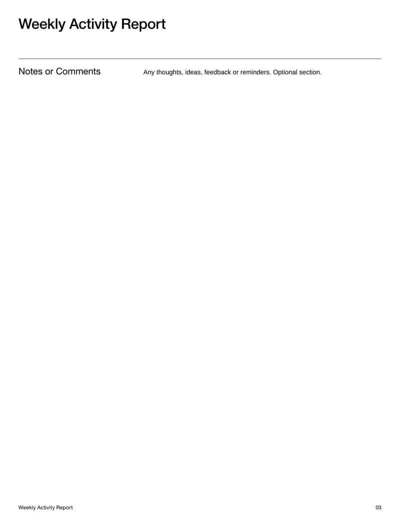 Weekly Activity Report Template for summarizing tasks and accomplishments over a workweek