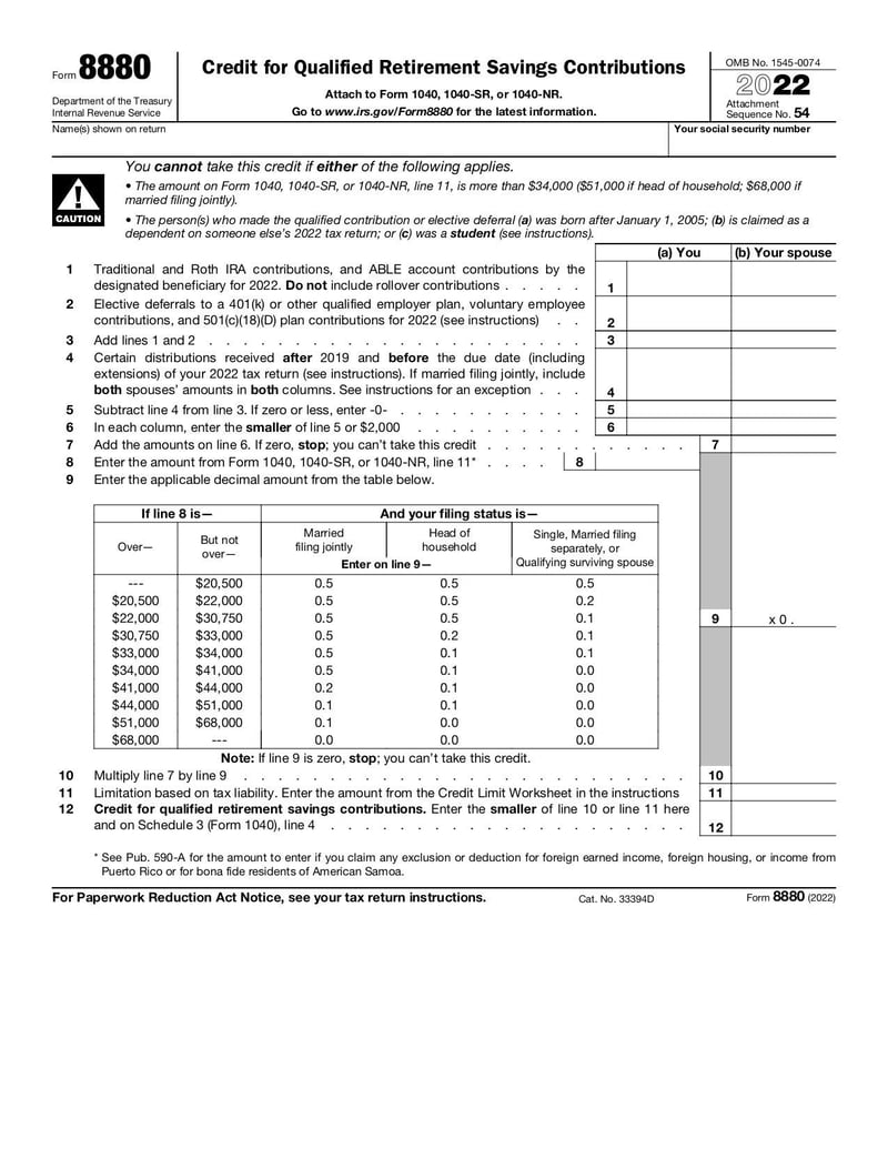 Large thumbnail of Form 8880 - Nov 2022