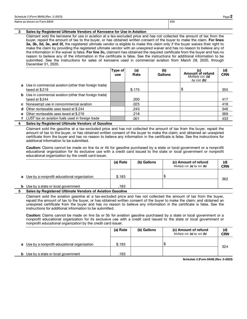 Large thumbnail of Schedule 2 (Form 8849) - May 2020
