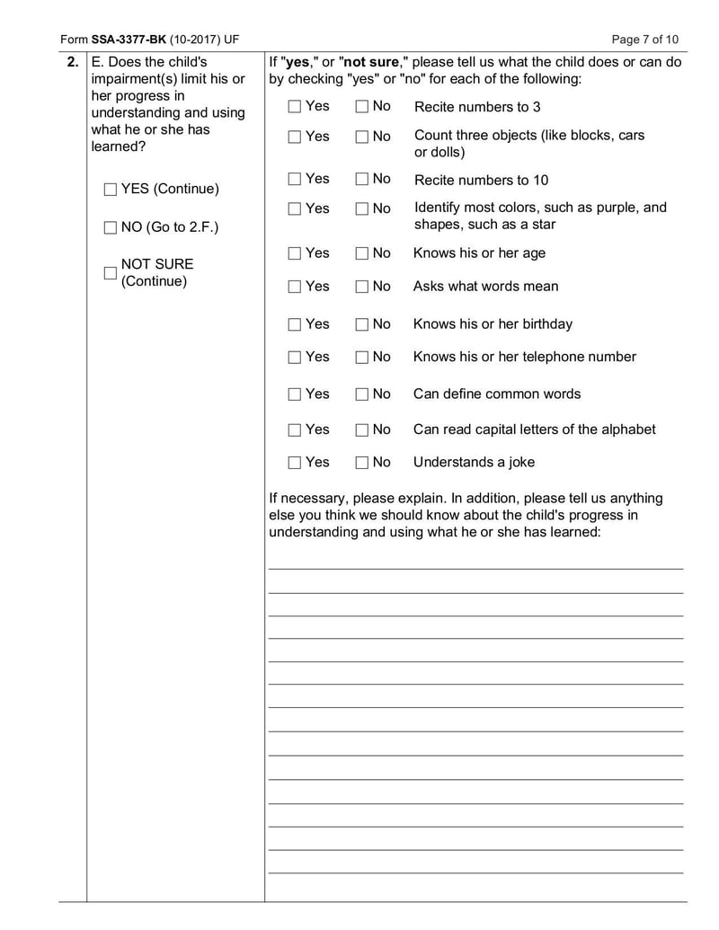 Large thumbnail of Form SSA-3377-BK Function Report - Child Age 3 to 6th Birthday - Feb 2022