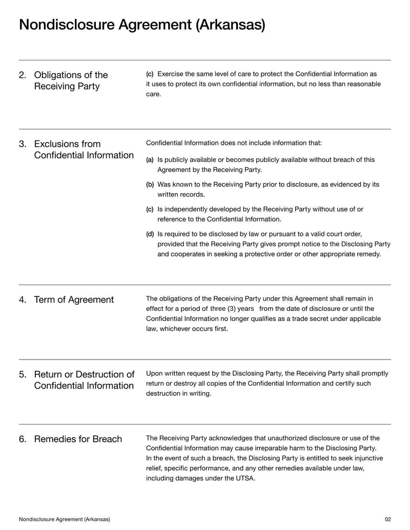 Arkansas Nondisclosure Agreement document with confidentiality and nondisclosure terms
