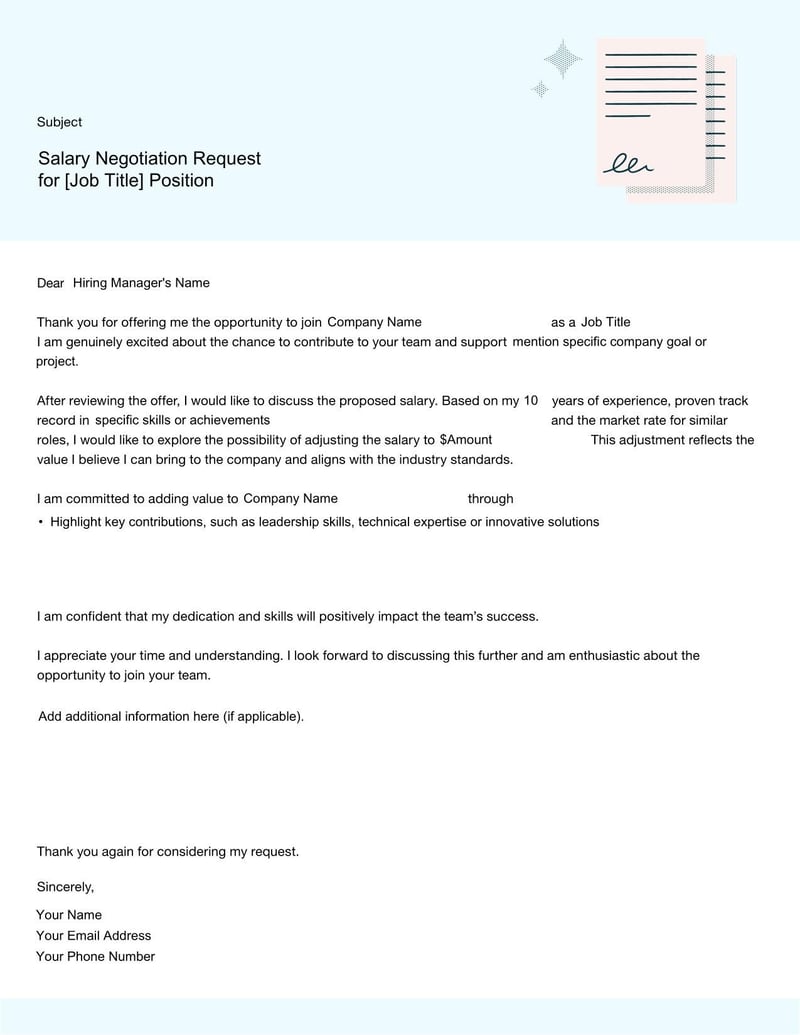 Salary Negotiation Template for requesting higher compensation and justifying salary expectations