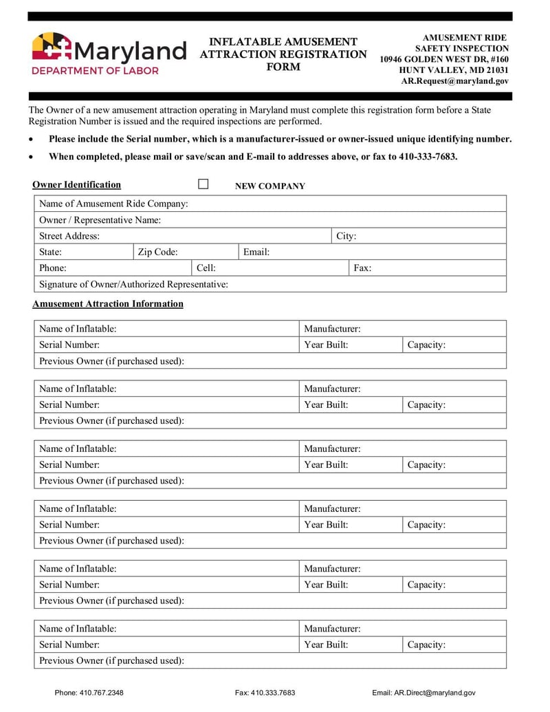 Large thumbnail of Inflatable Amusement Attraction Registration Form - Jan 2022