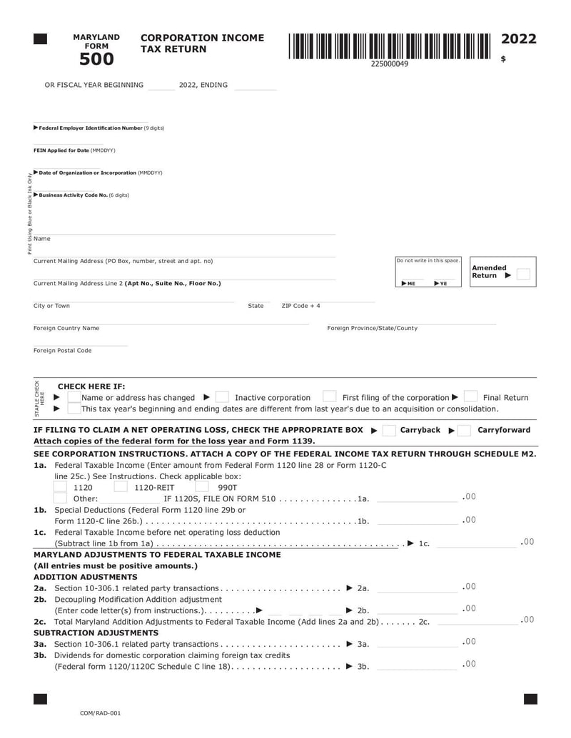 Large thumbnail of Maryland Form 500 - Dec 2022