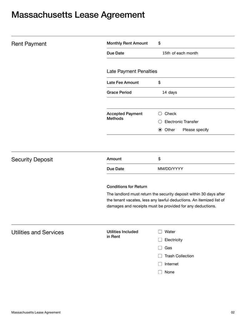 Large thumbnail of Massachusetts Lease Agreement Template