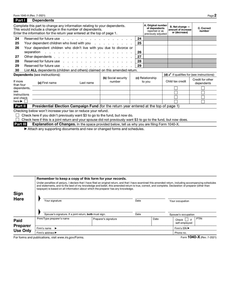 Large thumbnail of Form 1040-X - Jul 2021