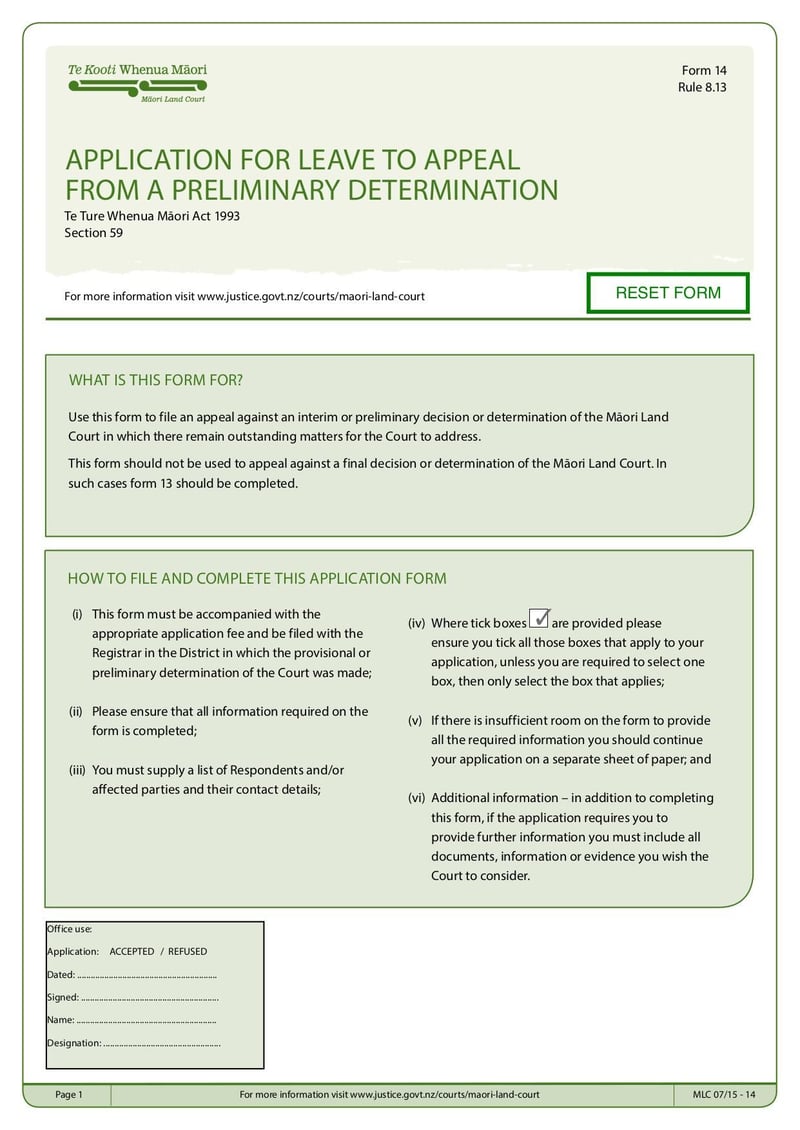 Large thumbnail of MLC Form 14 Application for Leave to Appeal From a Preliminary Determination - Oct 2015