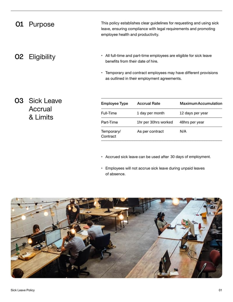 Sick Leave Policy Template for establishing guidelines on employee absences due to illness